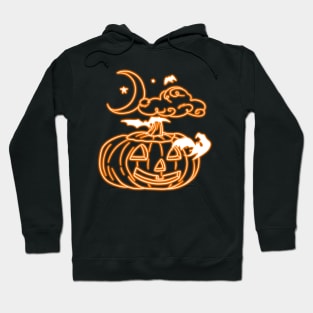 Neon Pumpkin with Bats Moon and Stars Hoodie